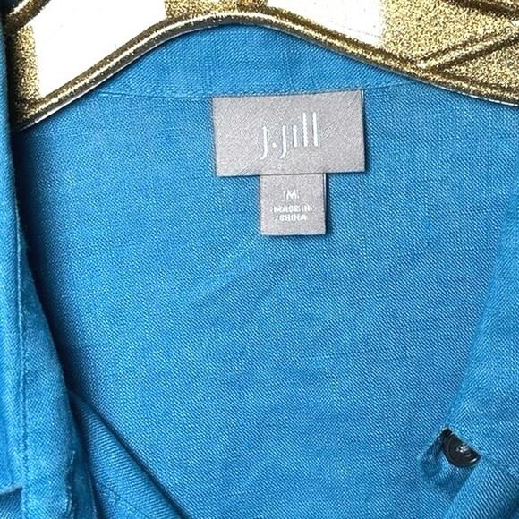 J. Jill Women’s Love Linen Long Sleeve Button Down Shirt Aqua Blue Size Medium - Picture 9 of 10